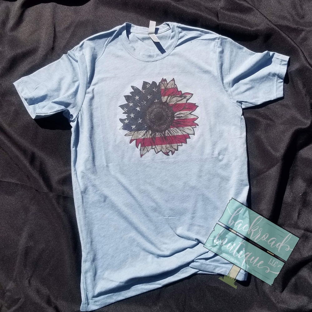 Red, White and Blue Flag Sunflower Tshirt